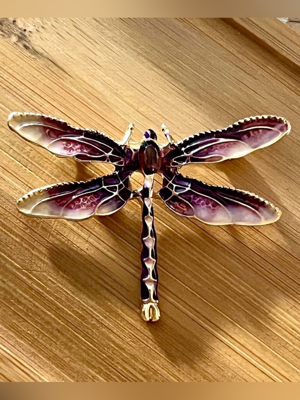 New Gorgeous Purple Enamel And Rhinestone Dragonfly Brooch